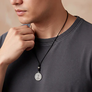 Collar Ajustable con Medalla de San Benito de Abad Acero