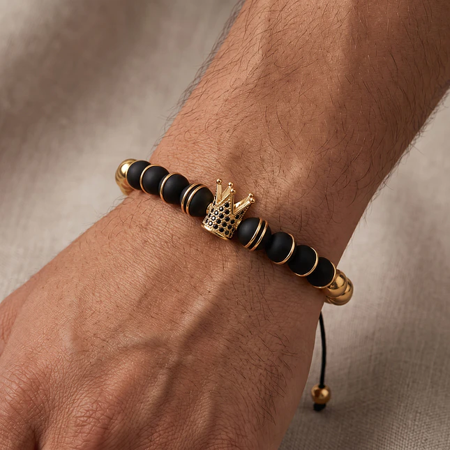 Pulsera Corona Neopreno y Acero Dorado 8mm 2