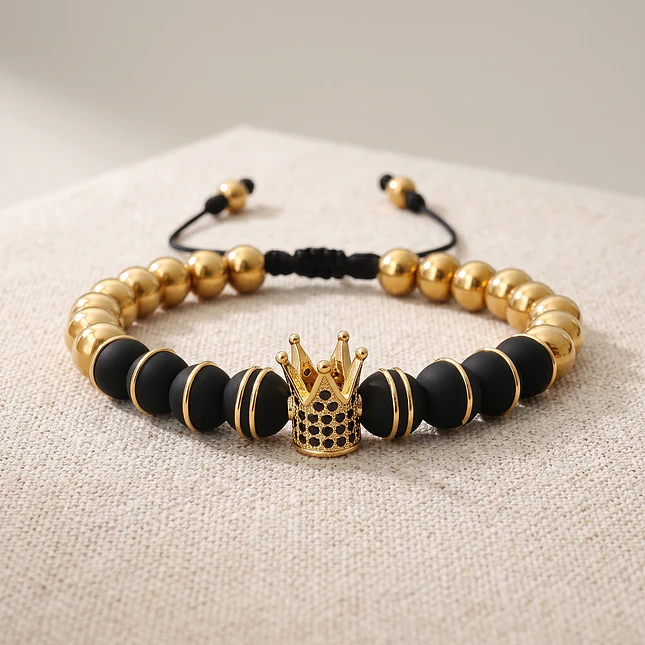 Pulsera Corona Neopreno y Acero Dorado 8mm 3