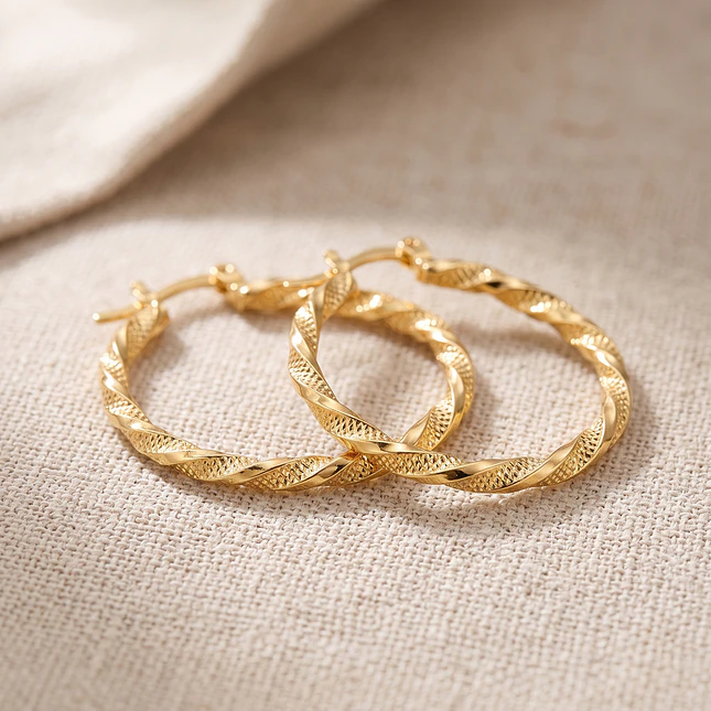 Aretes Candongas Entorchadas Oro Laminado 18k 4