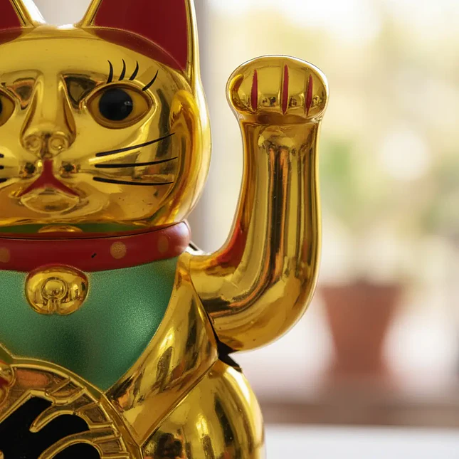 Maneki-Neko Gato Chino de la Fortuna Dorado 3