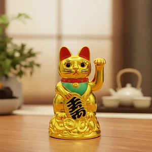 Maneki-Neko Gato Chino de la Fortuna Dorado