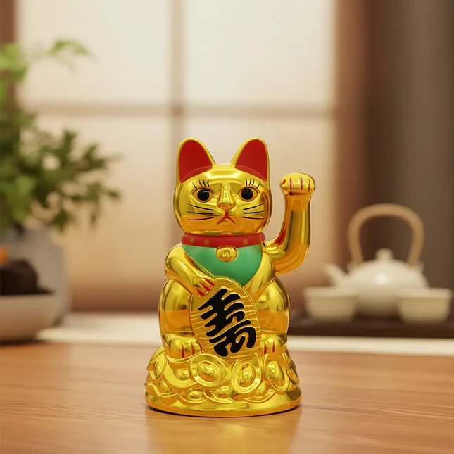 Maneki-Neko Gato Chino de la Fortuna Dorado 2