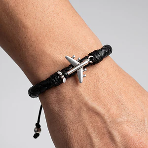 Pulsera Avión con Cuero Trenzado