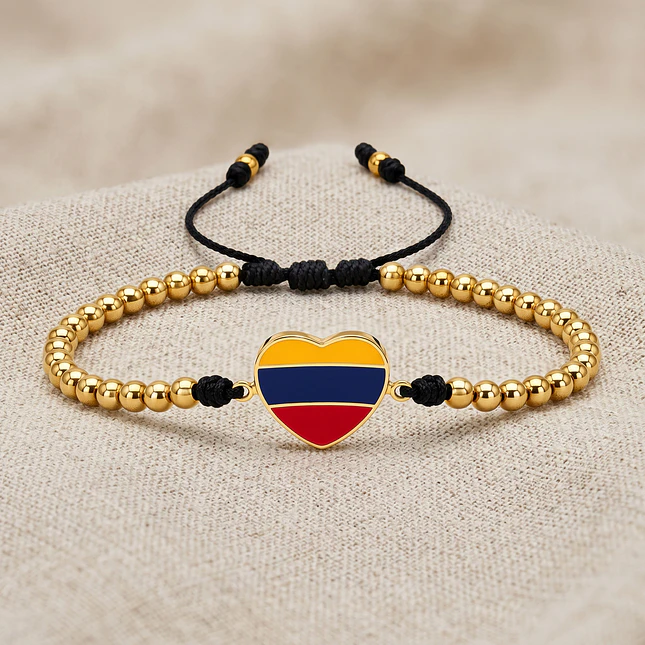 Pulsera Corazón Colombia Acero Dorado y Rodio 3