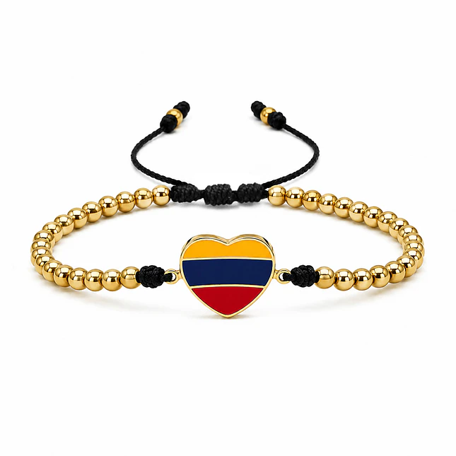 Pulsera Corazón Colombia Acero Dorado y Rodio 1