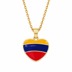 Collar Corazón Colombia Cadena Acero Dorado y Rodio