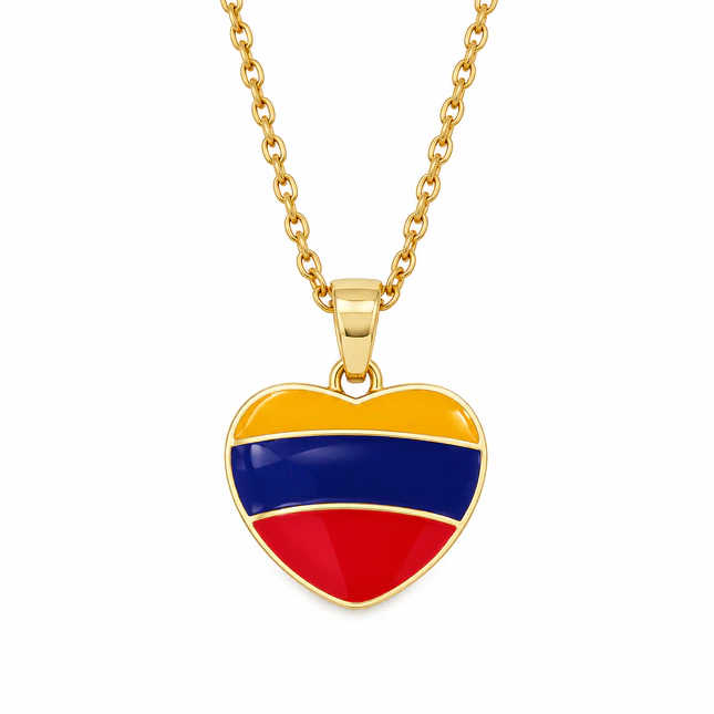 Collar Corazón Colombia Cadena Acero Dorado y Rodio 1