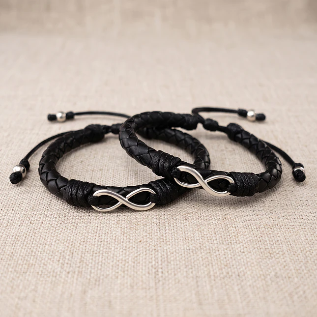 Pulseras Infinitos para Parejas Cuero Trenzado 4