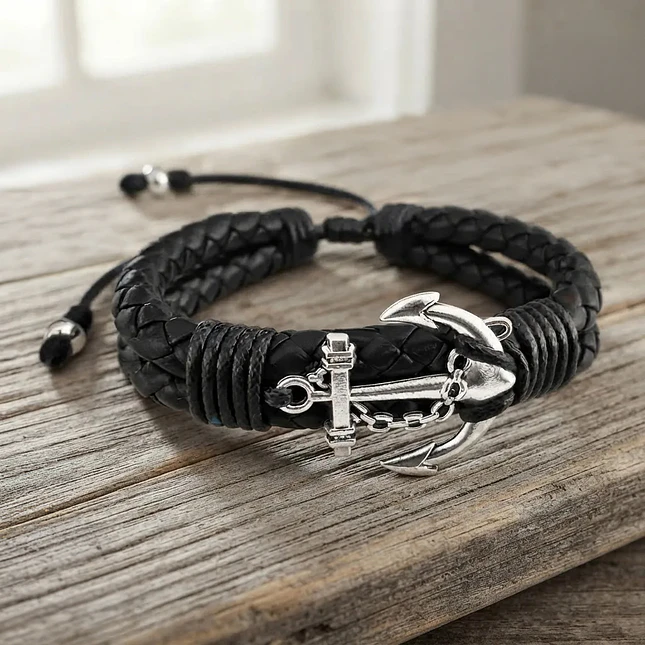 Pulsera Ancla con Cuero Trenzado 4