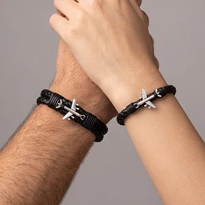 Pulseras Aviones para Parejas Cuero Trenzado