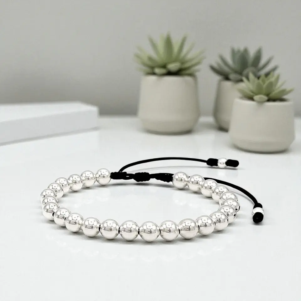 Pulsera de Plata Ley 925 Italiana (Balines 6mm) 3
