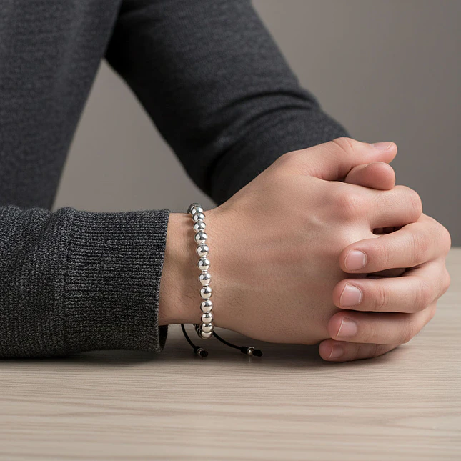 Pulsera de Plata Ley 925 Italiana (Balines 6mm) 2