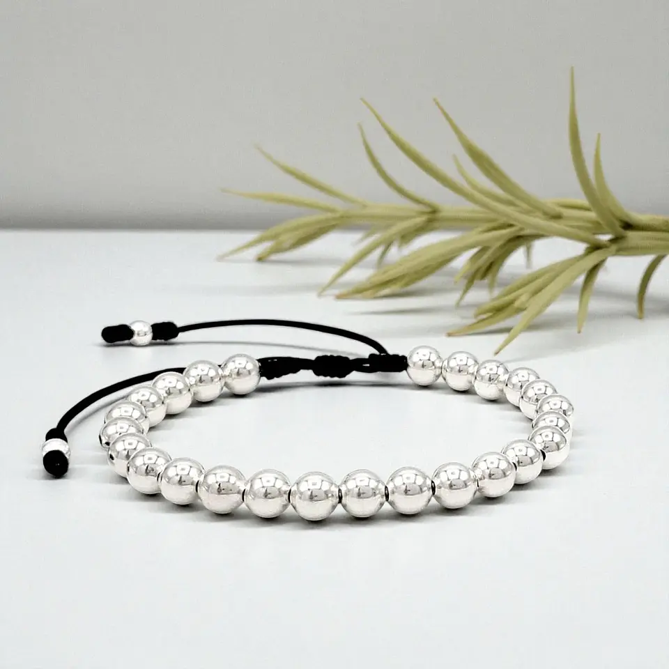 Pulsera de Plata Ley 925 Italiana (Balines 6mm) 4