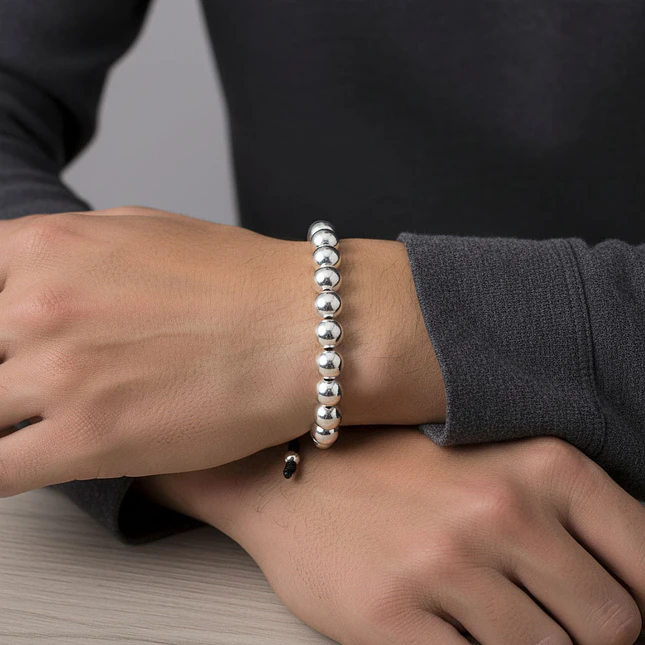 Pulsera de Plata Ley 925 Italiana (Balines 8mm) 2