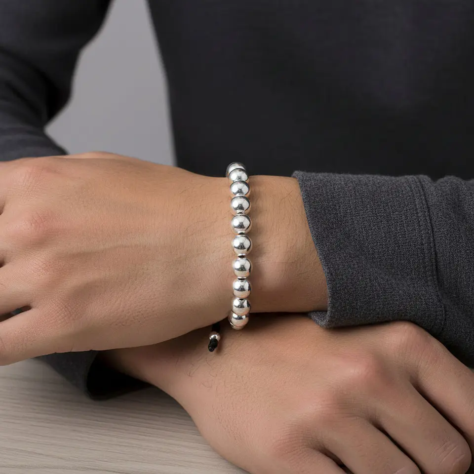 Pulsera de Plata Ley 925 Italiana (Balines 8mm) 2