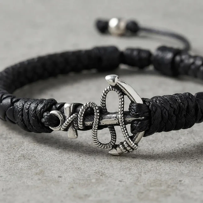 Pulsera Ancla con Cuero Trenzado 4