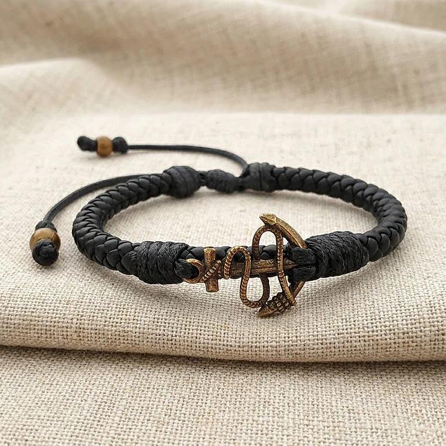 Pulsera Ancla con Cuero Trenzado 3