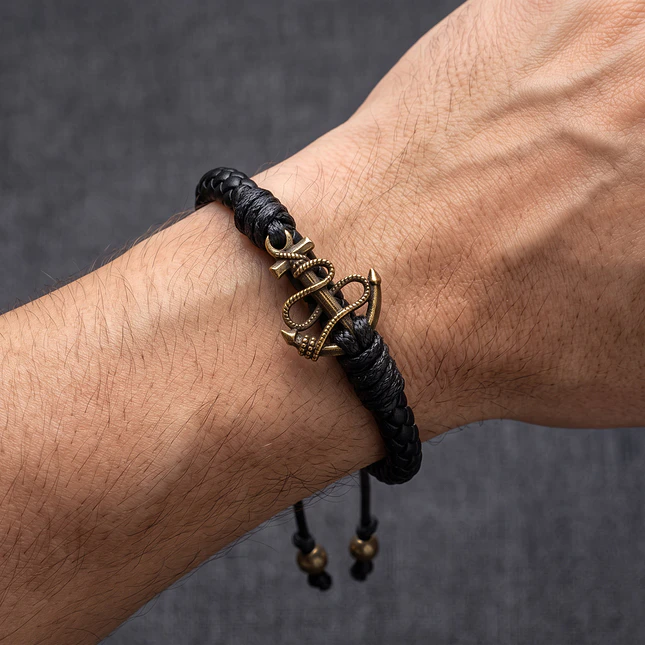 Pulsera Ancla con Cuero Trenzado 2