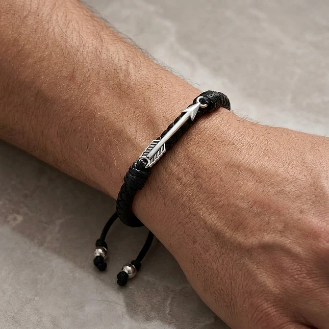 Pulsera Flecha con Cuero Trenzado 2