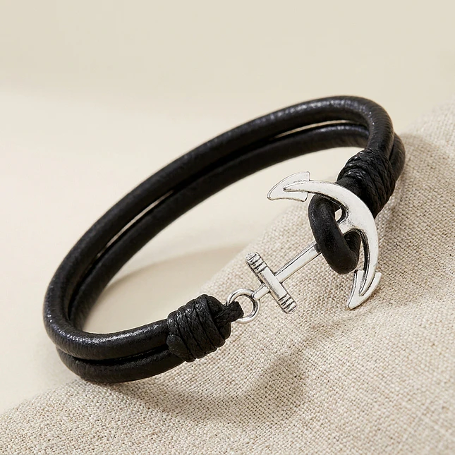 Pulsera Ancla con Cuero Natural 3
