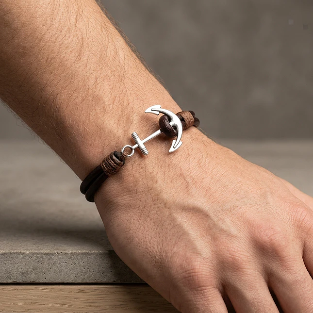 Pulsera Ancla con Cuero Natural 5