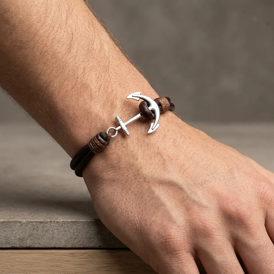 Pulsera Ancla con Cuero Natural 5