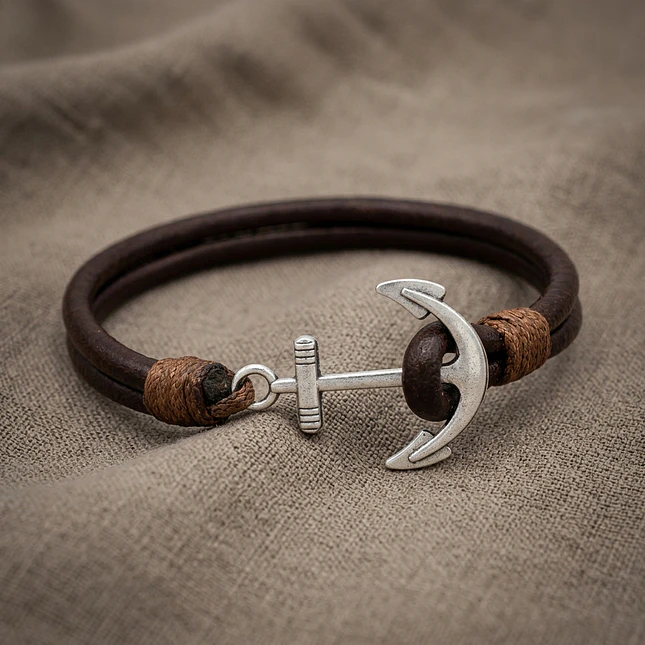 Pulsera Ancla con Cuero Natural 6
