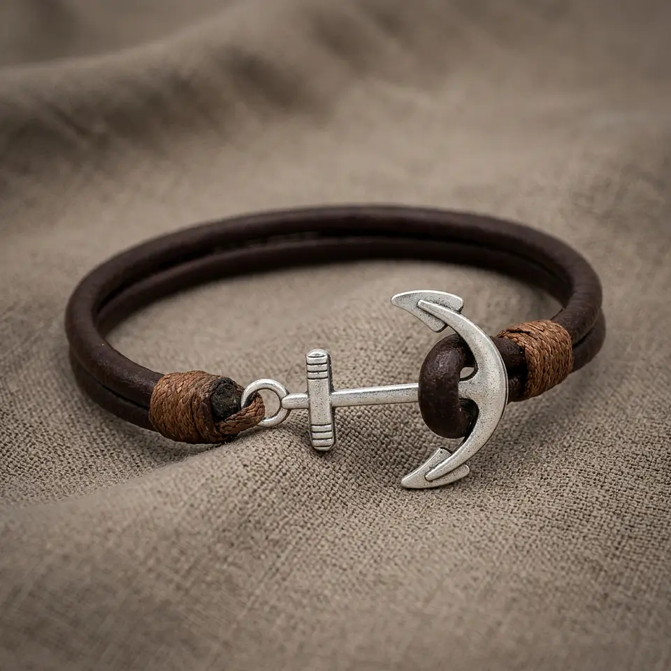 Pulsera Ancla con Cuero Natural 6