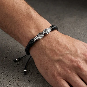 Pulsera Alas con Cuero Trenzado 