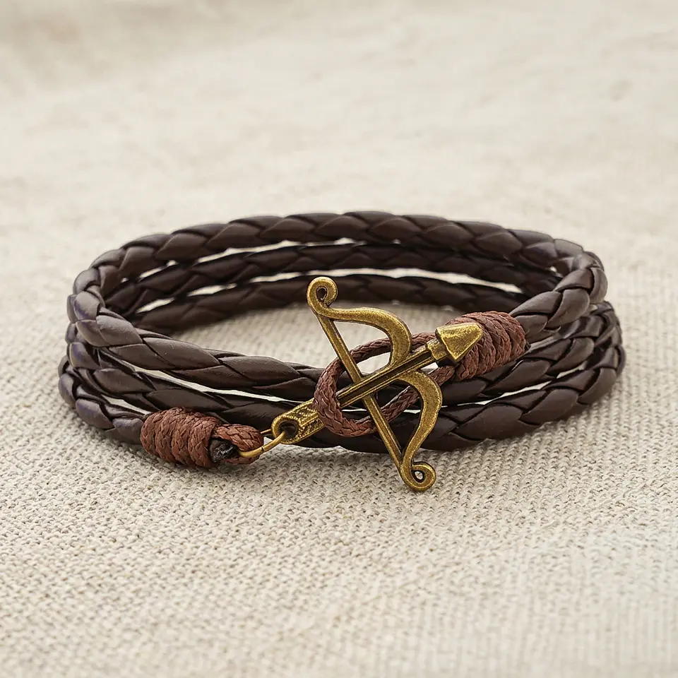 Pulsera Arco y Flecha Cupido con Cuero Trenzado  3