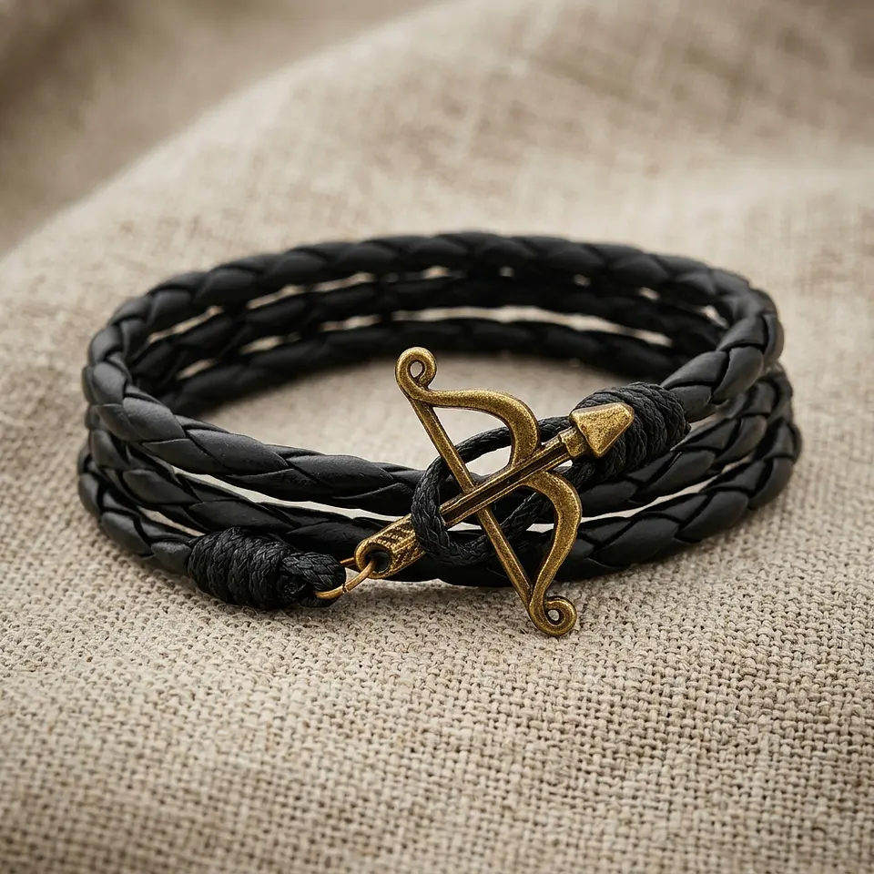 Pulsera Arco y Flecha Cupido con Cuero Trenzado  6