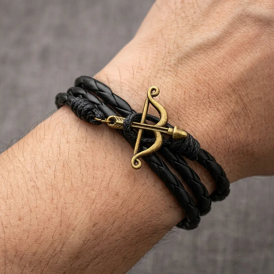 Pulsera Arco y Flecha Cupido con Cuero Trenzado  5