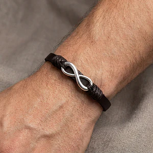 Pulsera Infinito con Cuero Plano Natural