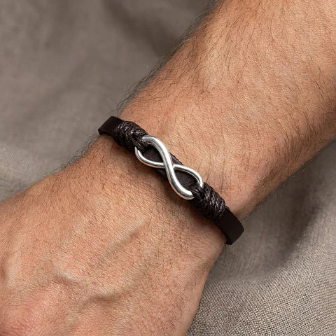 Pulsera Infinito con Cuero Plano Natural