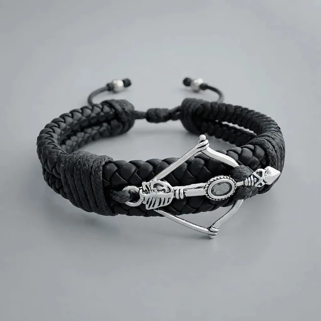 Pulsera Arco y Flecha Cupido con Cuero Trenzado Doble 4