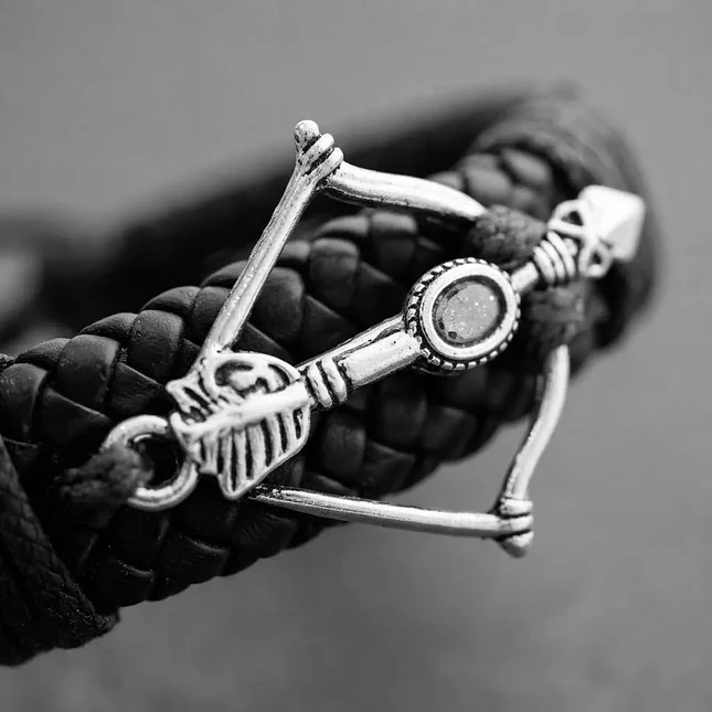 Pulsera Arco y Flecha Cupido con Cuero Trenzado Doble 3