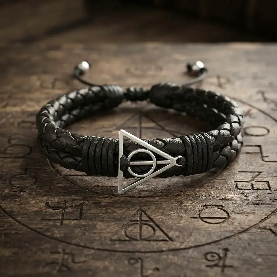 Pulsera Reliquias de la Muerte Cuero Trenzado 4