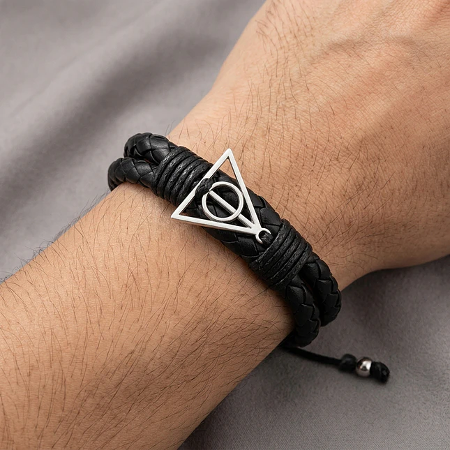 Pulsera Reliquias de la Muerte Cuero Trenzado 3