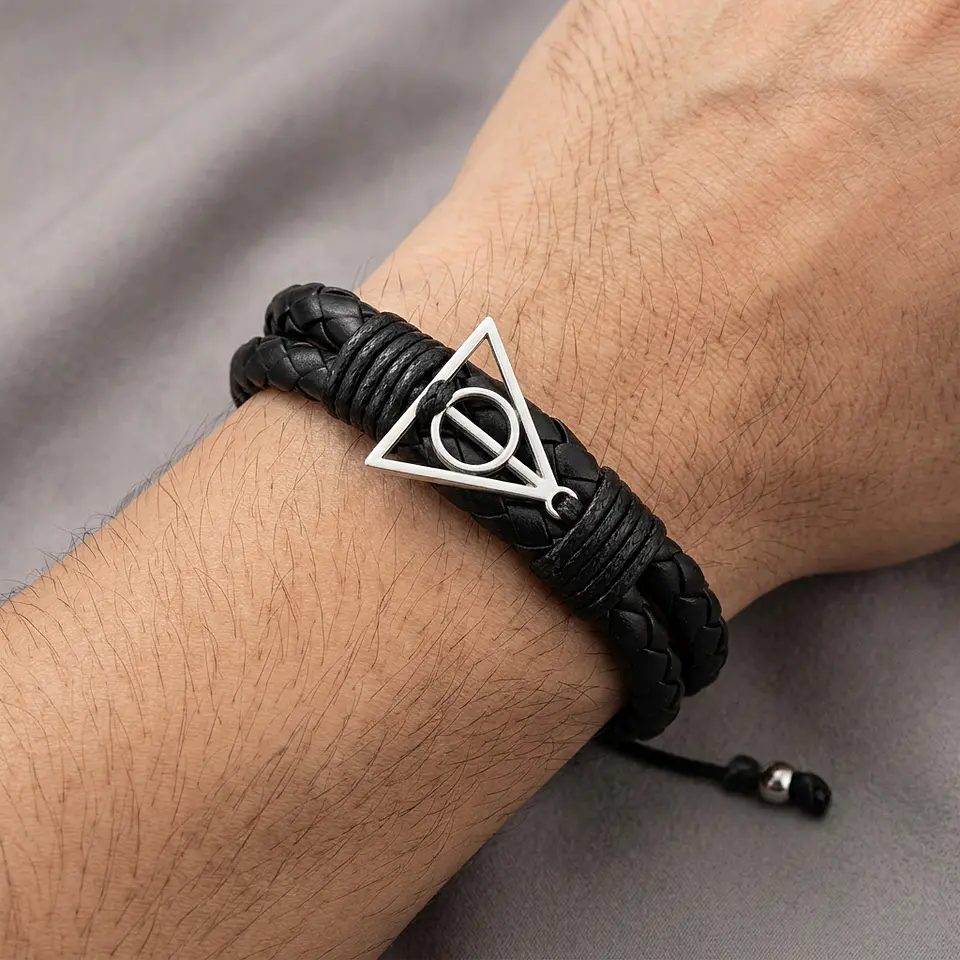 Pulsera Reliquias de la Muerte Cuero Trenzado 3