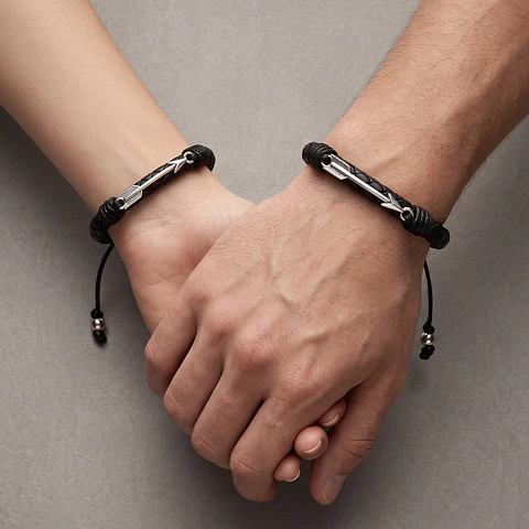 Pulseras para Parejas con Flechas y Cuero Trenzado