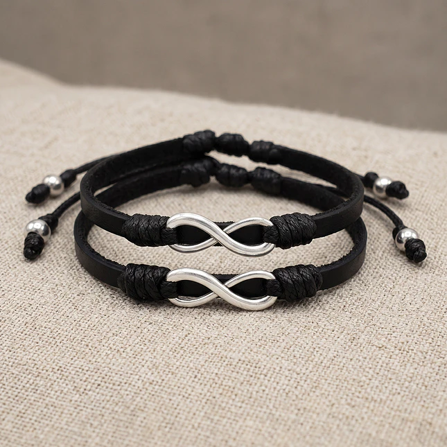 Pulseras para Parejas Infinito Cuero Genuino Plano 3