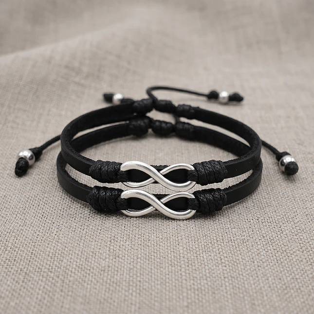 Pulseras para Parejas Infinito Cuero Genuino Plano 5