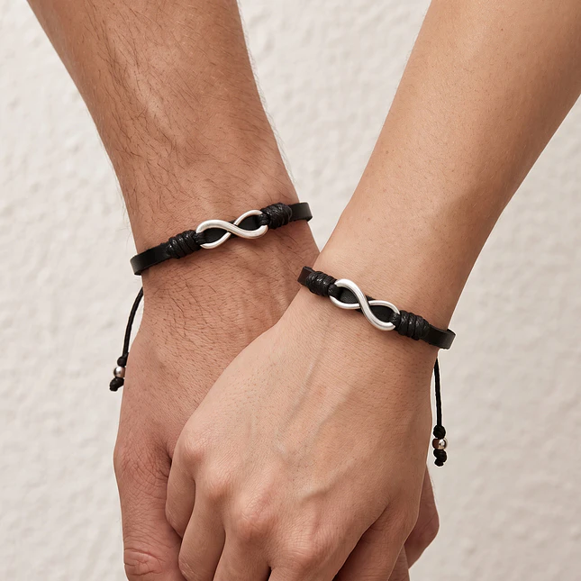 Pulseras para Parejas Infinito Cuero Genuino Plano 4