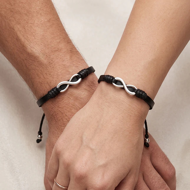 Pulseras para Parejas Infinito Cuero Genuino Plano 2