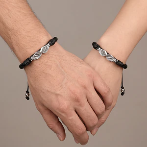 Pulseras para Parejas con Alas Cuero Trenzado