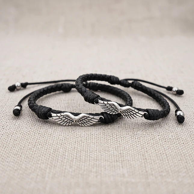 Pulseras para Parejas con Alas Cuero Trenzado 5