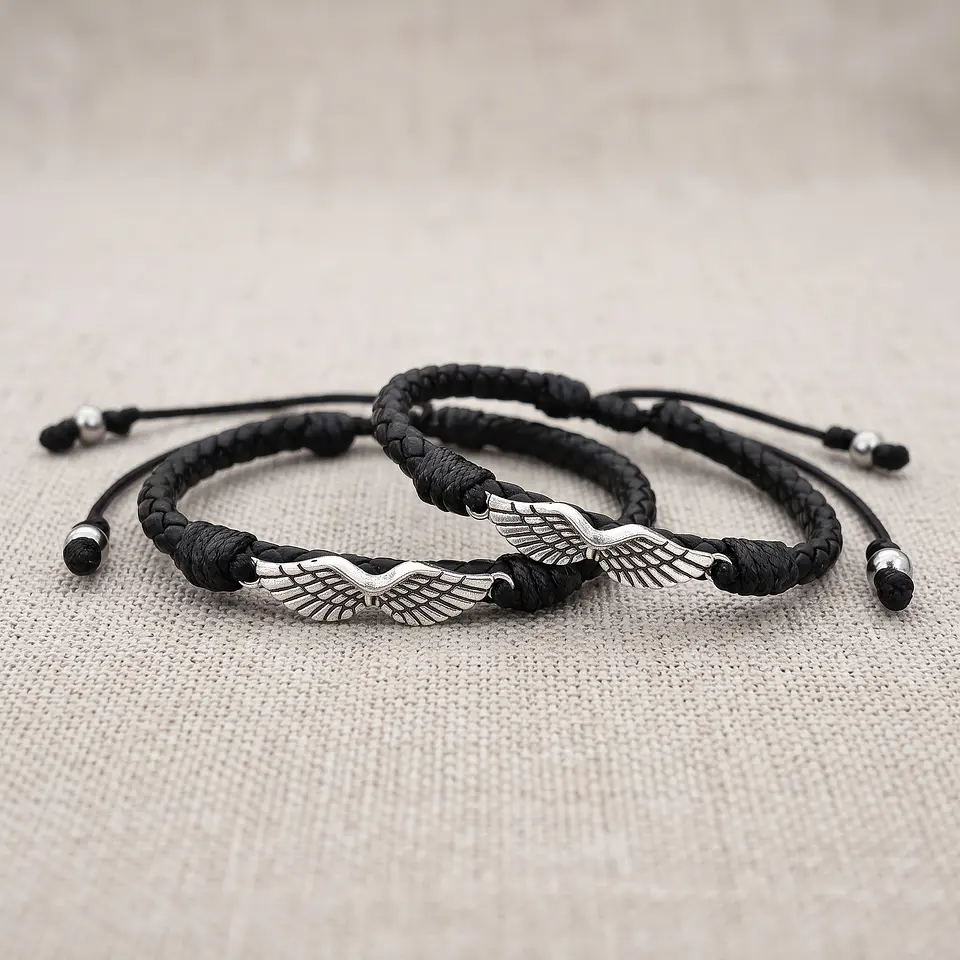 Pulseras para Parejas con Alas Cuero Trenzado 5
