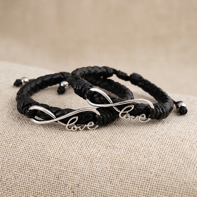 Pulseras para Parejas Infinito Love Cuero Trenzado 3