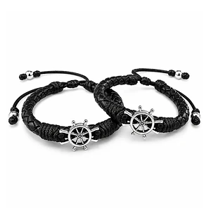 Pulseras para Parejas Timón Cuero Trenzado 